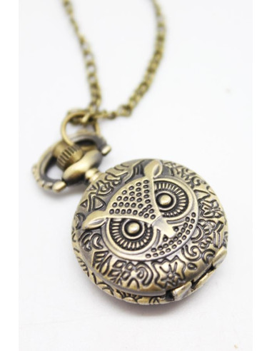 BRASS OWL WATCH PENDANT