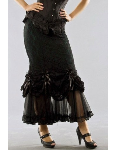 Vanity long skirt green cotton/black